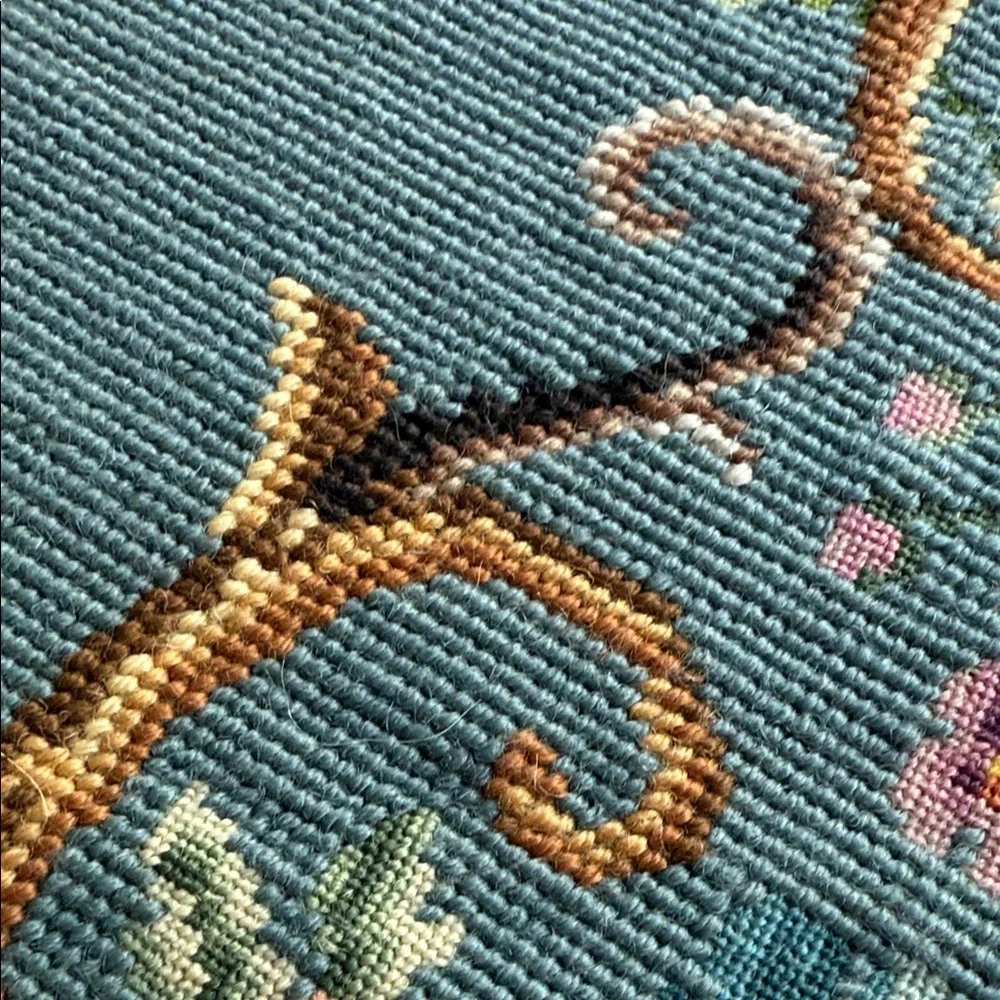 Floral Embroidered Vintage Handmade Floral Art in Blue
